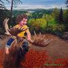 Wee Ben Rides Algonquin Moose, 16" x 20" NFS Acrylic Painting