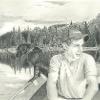 Zach Rows his Kingdom, graphite and charcoal, 16" x 20" NFS